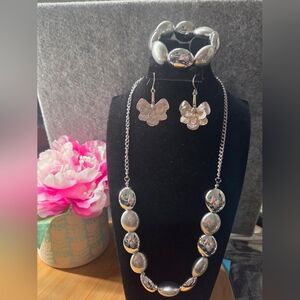 Silver Jewelry Set with Butterfly Accents